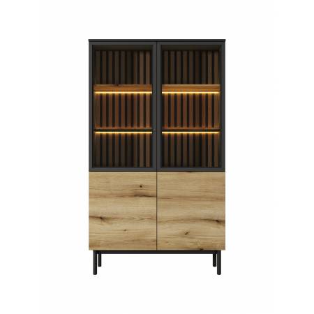 Witryna wysoka LAVARO czarny + dąb evoke LED